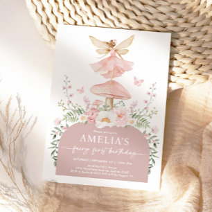 Muted Pink Forest Fairy First 1st Birthday Party Invitation