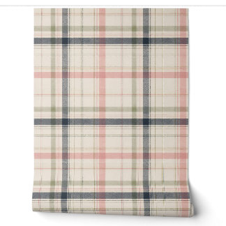 Muted Pink Green Blue Plaid Wallpaper