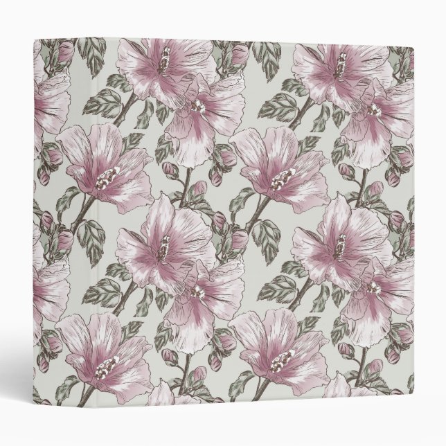 Muted Pink Hibiscus Flowers Pattern 3 Ring Binder (Front/Spine)