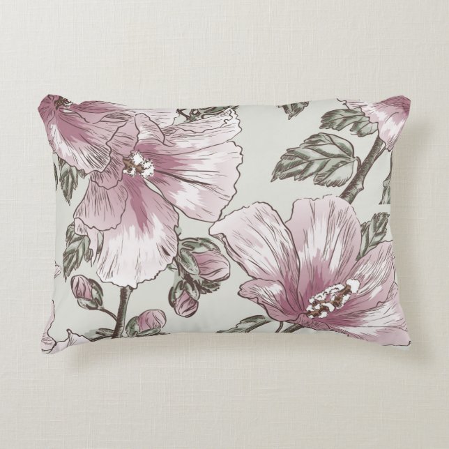 Muted Pink Hibiscus Flowers Pattern Accent Pillow (Front)