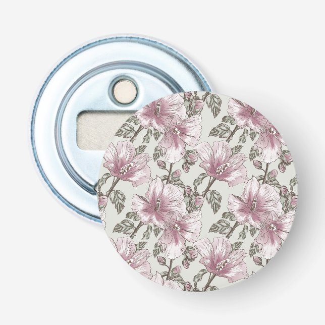Muted Pink Hibiscus Flowers Pattern Bottle Opener (Front)