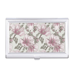 Muted Pink Hibiscus Flowers Pattern Business Card Holder