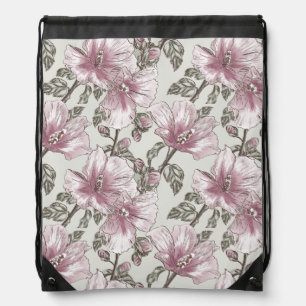 Muted Pink Hibiscus Flowers Pattern Drawstring Bag