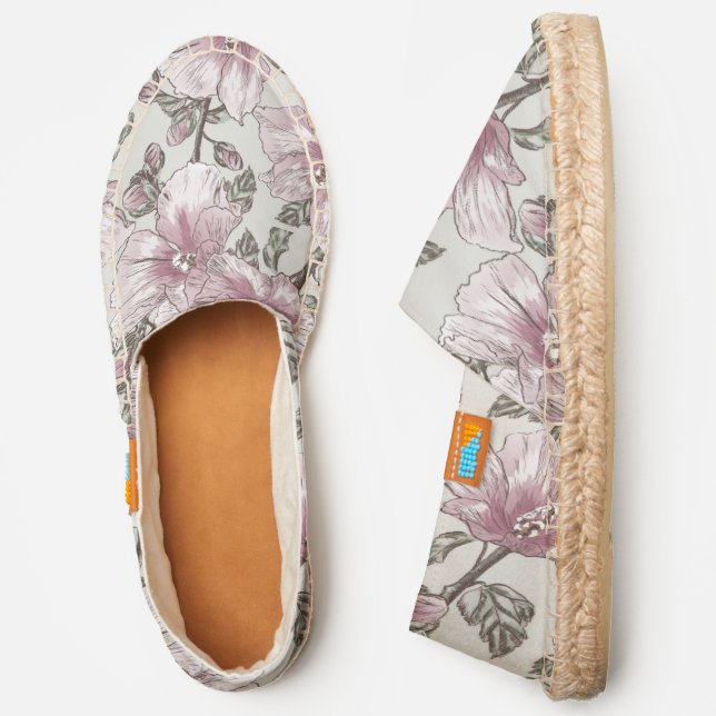 Muted Pink Hibiscus Flowers Pattern Espadrilles (Side)