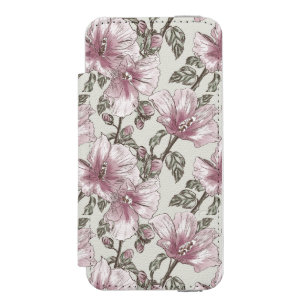 Muted Pink Hibiscus Flowers Pattern iPhone SE/5/5s Wallet Case