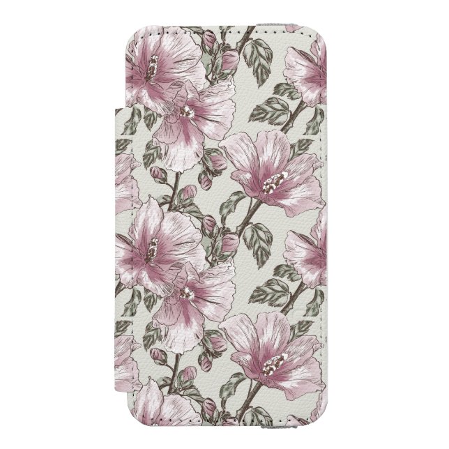 Muted Pink Hibiscus Flowers Pattern Incipio iPhone Wallet Case (Folio Front)