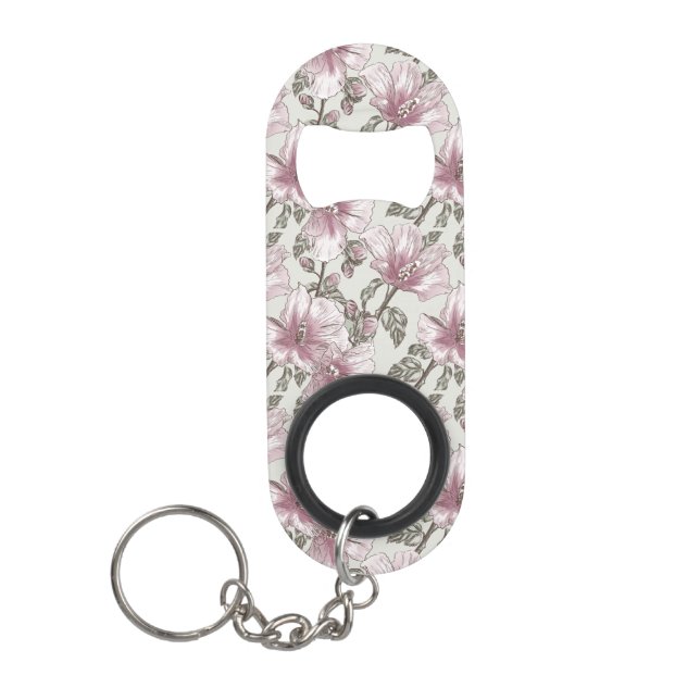 Muted Pink Hibiscus Flowers Pattern Keychain Bottle Opener (Front)