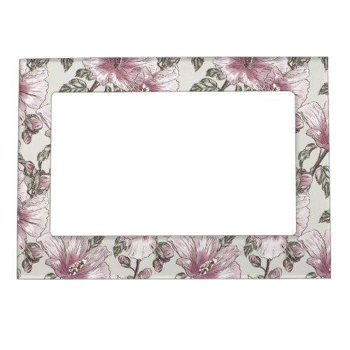 Muted Pink Hibiscus Flowers Pattern Magnetic Picture Frame