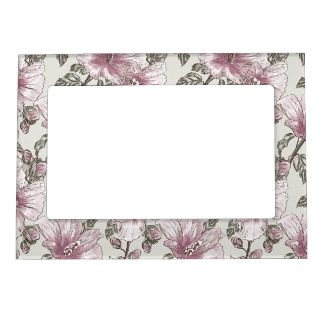 Muted Pink Hibiscus Flowers Pattern Magnetic Picture Frame (Front)