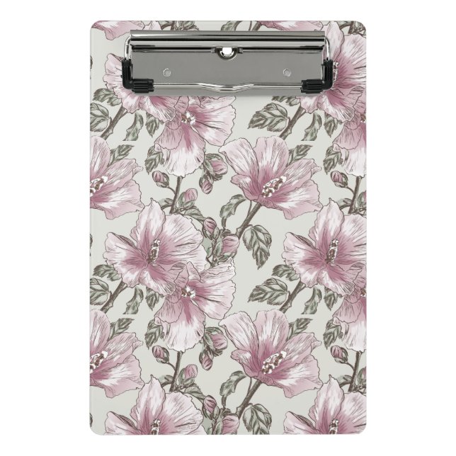 Muted Pink Hibiscus Flowers Pattern Mini Clipboard (Front)