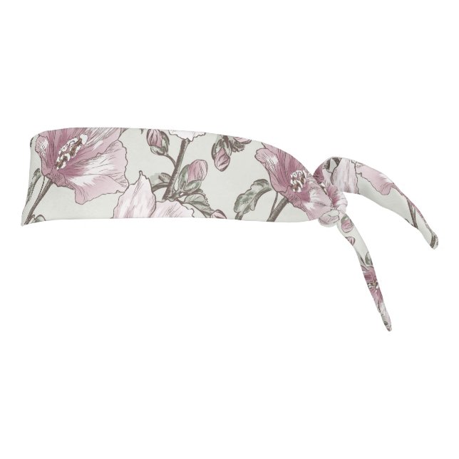 Muted Pink Hibiscus Flowers Pattern Tie Headband (Rotate 90)
