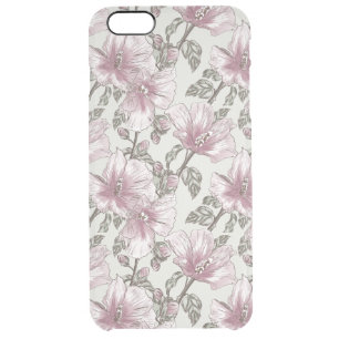 Muted Pink Hibiscus Flowers Pattern Clear iPhone 6 Plus Case