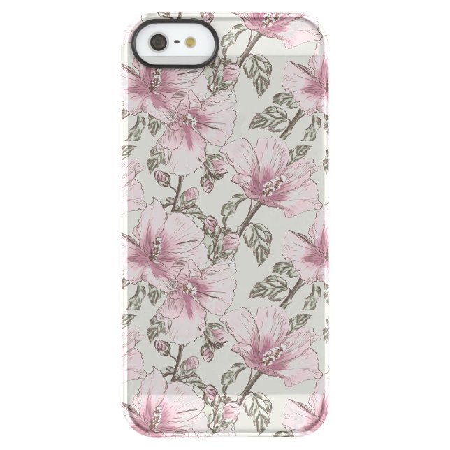 Muted Pink Hibiscus Flowers Pattern Uncommon iPhone Case (Back)