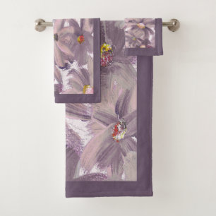 Muted Pink Painted Flowers Any Color Bath Towel Set