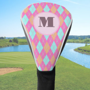 Muted Pink preppy argyle custom monogram ladies Golf Head Cover
