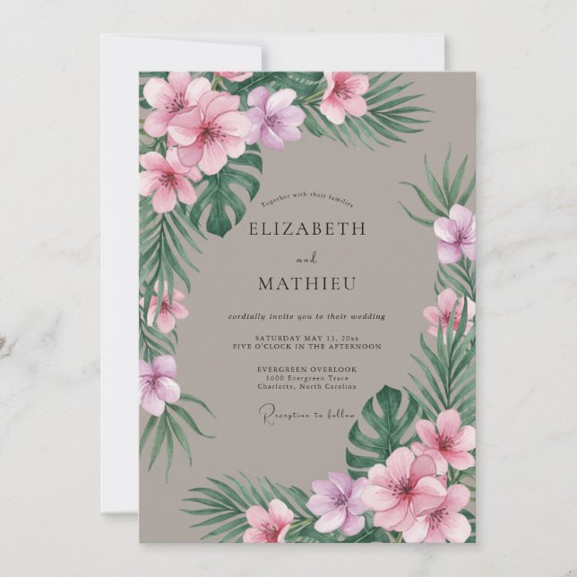 Muted Pink Tropical Eucalyptus Wedding Invitation (Front)