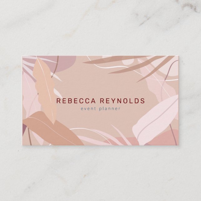 Muted Pink Tropical Leaves Modern Business Card (Front)