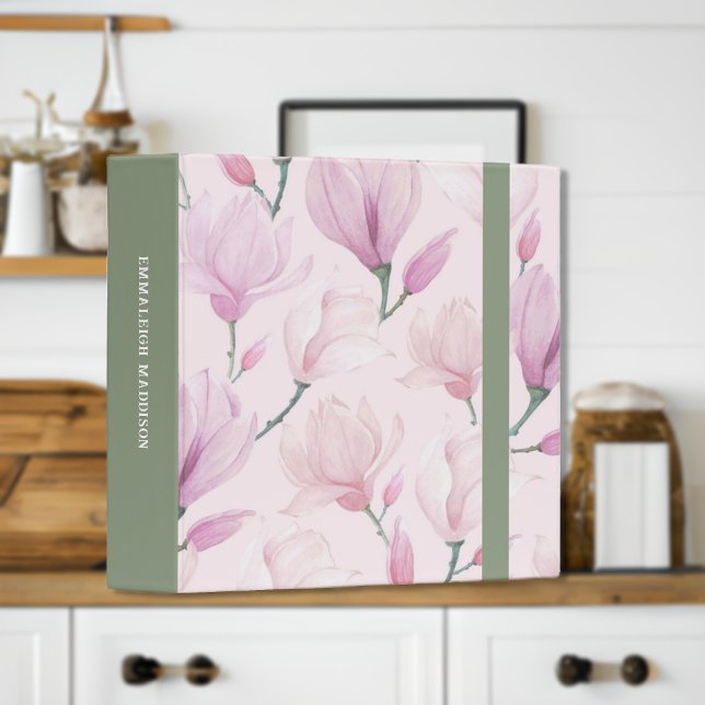 Muted Pink Tulip Magnolia Blooms Custom   3 Ring Binder (Creator Uploaded)