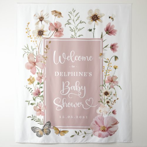 Muted Pink Wildflower Baby in Bloom Shower Welcome Tapestry