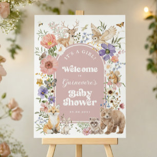 Muted Pink Woodland Animals Wildflower Baby Shower Foam Board