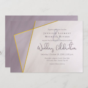 muted plum gold frame modern wedding invitation
