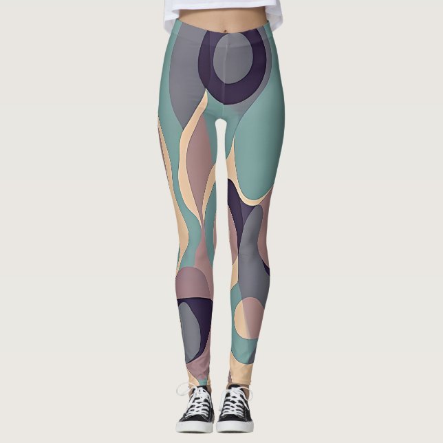Muted purple and blue abstract waves  leggings (Front)