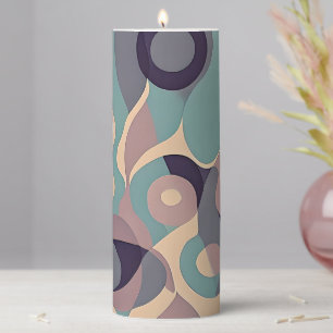 Muted purple and blue abstract waves pillar candle