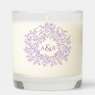 Muted purple gray leaves circle monogram wedding scented candle