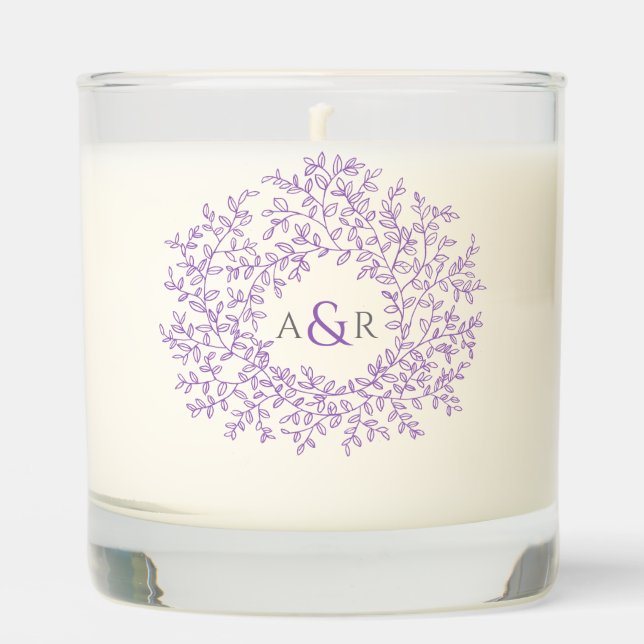 Muted purple gray leaves circle monogram wedding  scented candle (Front)