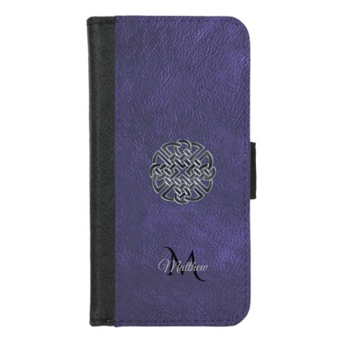 Muted Purple Leather Celtic Knot Monogram iPhone 87 Wallet Case