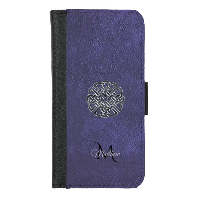 Muted Purple Leather Celtic Knot Monogram iPhone Wallet Case (Front)
