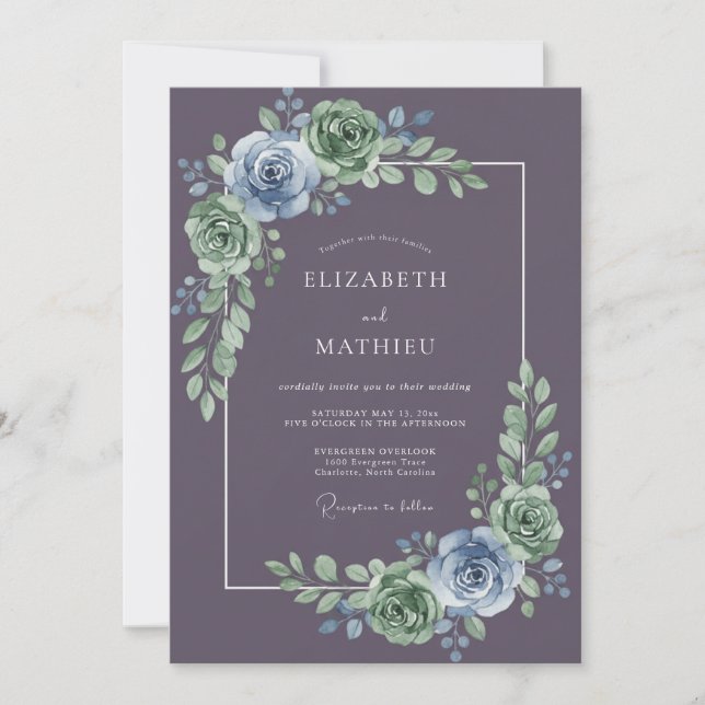 Muted Purple Moody Botanical Wedding Invitation (Front)