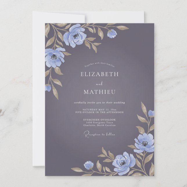 Muted Purple Serene Autumnal Wedding Invitation (Front)