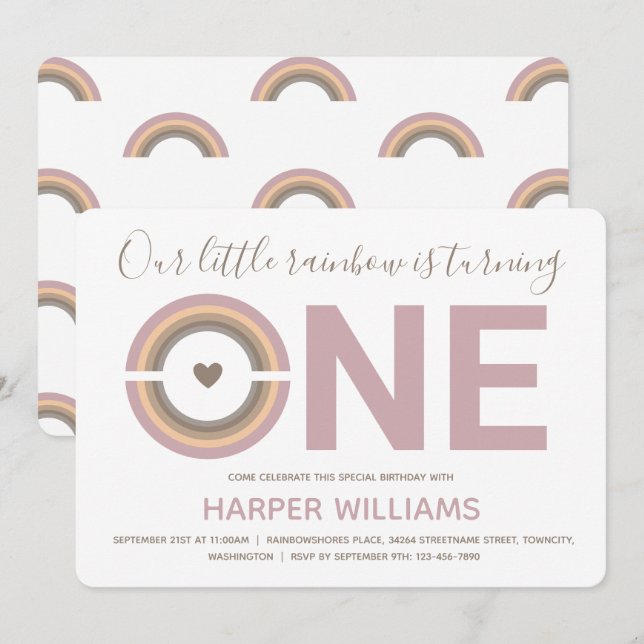 Muted Rainbow Baby 1st Birthday Invitation (Front/Back)
