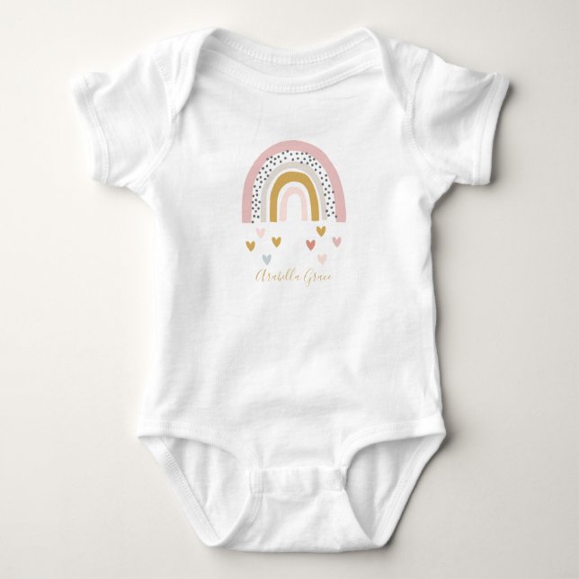 Muted Rainbow Baby Name Hearts Baby Bodysuit (Front)