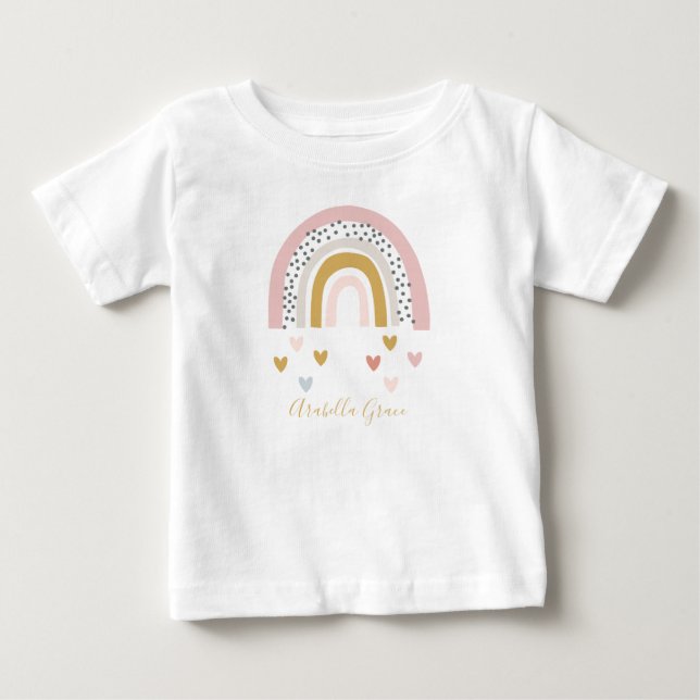 Muted Rainbow Baby Name Hearts T-Shirt (Front)