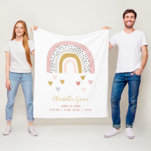 Muted Rainbow Baby Stats Trendy Birth Record Fleece Blanket