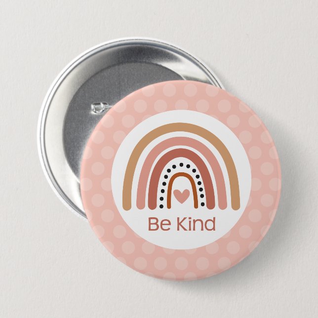Muted Rainbow Be Kind Boho Rainbow Button (Front & Back)