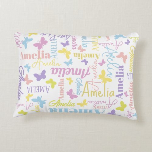 Muted rainbow butterflies custom name Amelia Accent Pillow