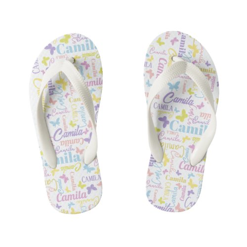 Muted rainbow butterflies custom name kids flip flops