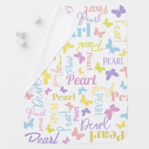 Muted rainbow butterflies custom name pearl baby blanket