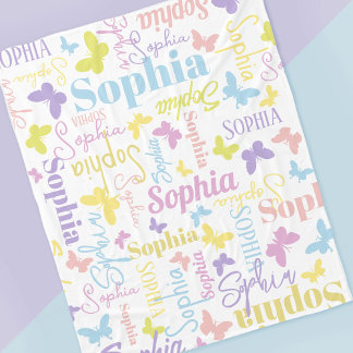 Muted rainbow butterflies custom name Sophia Fleece Blanket