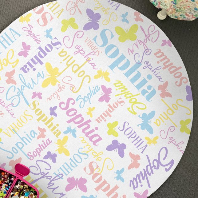 Muted rainbow butterflies custom name Sophia Rug (Creator Uploaded)