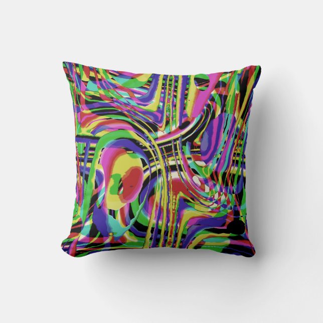 Muted Rainbow Colors Black Confetti-like Abstract Throw Pillow (Front)