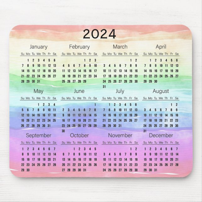 Muted Rainbow Colors Design 2024 Calendar Mousepad (Front)