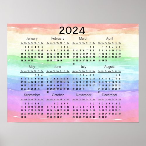 Muted Rainbow Colors Design 2024 Calendar Poster