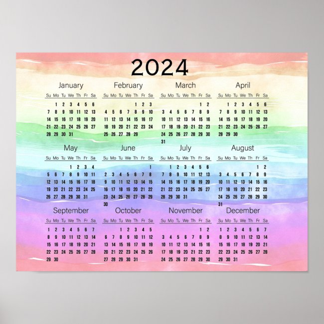 Muted Rainbow Colors Design 2024 Calendar Poster