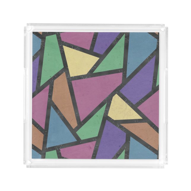 Muted rainbow colors mosaic pattern acrylic tray (Front)