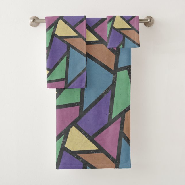 Muted rainbow colors mosaic pattern bath towel set (Insitu)