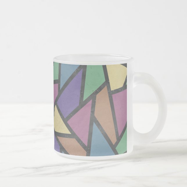 Muted rainbow colors mosaic pattern frosted glass coffee mug (Right)